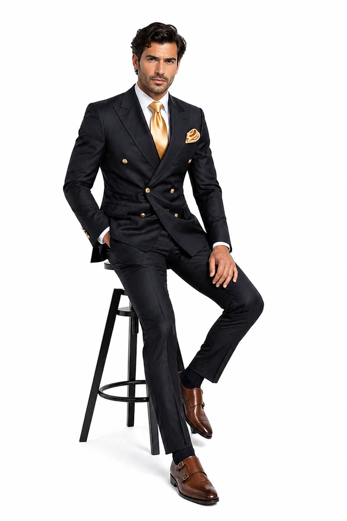 Rossi Man Double-Breasted 2-on-6 Suit â€“ Elegant Men's Formalwear with Flat Front Trousers