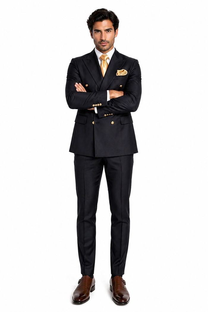 Rossi Man Double-Breasted 2-on-6 Suit â€“ Elegant Men's Formalwear with Flat Front Trousers