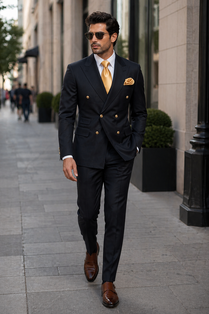 Rossi Man Double-Breasted 2-on-6 Suit â€“ Elegant Men's Formalwear with Flat Front Trousers