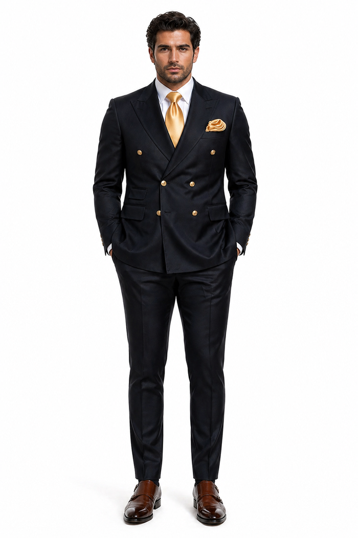 Rossi Man Double-Breasted 2-on-6 Suit â€“ Elegant Men's Formalwear with Flat Front Trousers