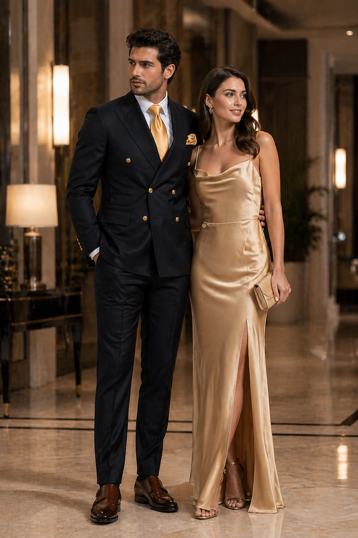 Rossi Man Double-Breasted 2-on-6 Suit â€“ Elegant Men's Formalwear with Flat Front Trousers