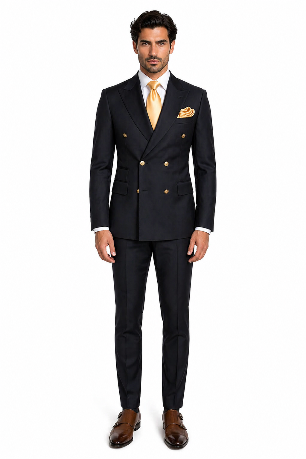Rossi Man Double-Breasted 2-on-6 Suit â€“ Elegant Men's Formalwear with Flat Front Trousers