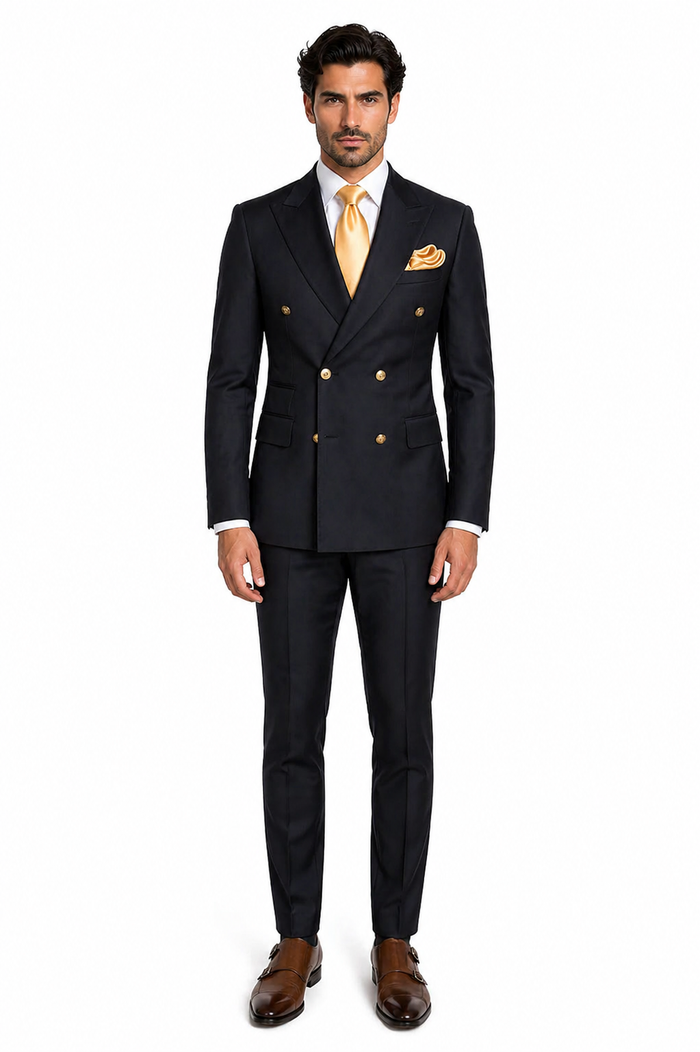 Rossi Man Double-Breasted 2-on-6 Suit â€“ Elegant Men's Formalwear with Flat Front Trousers