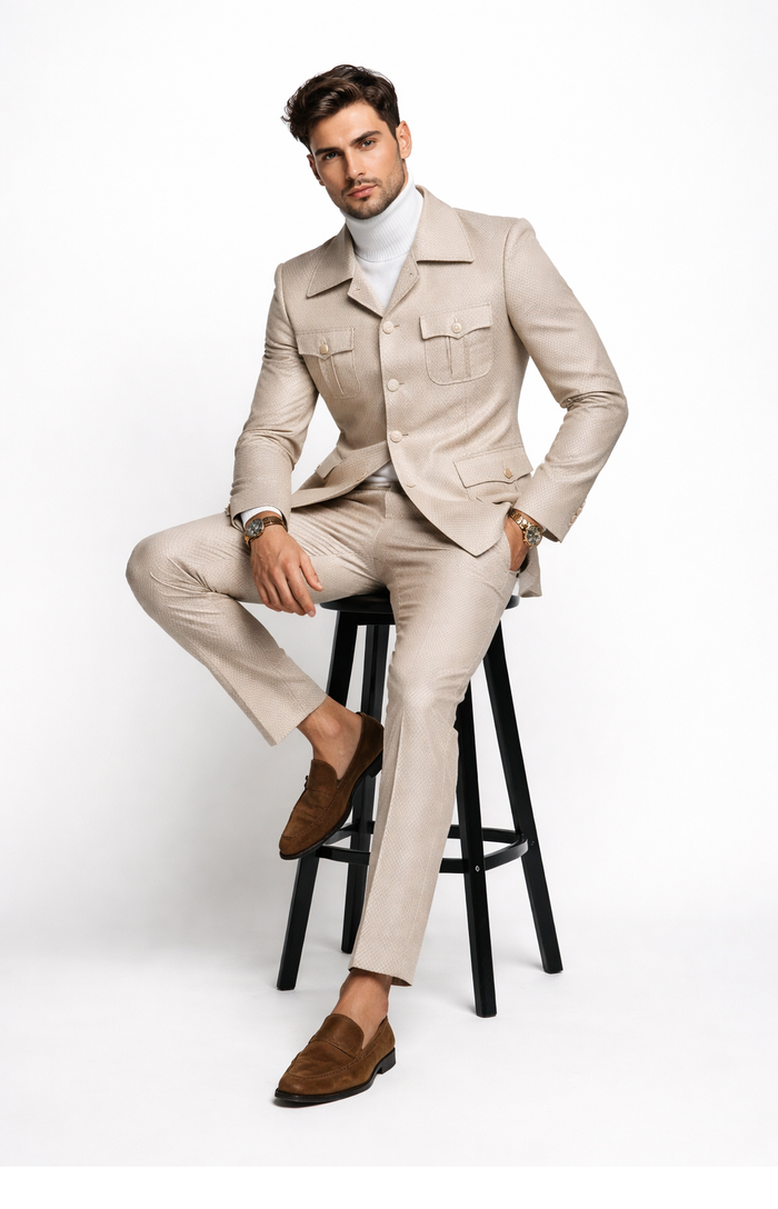 Rossi Man DUKE RM1766 Slim Fit 3-Piece Suit for Men â€“ Modern Cream Off-White Formalwear