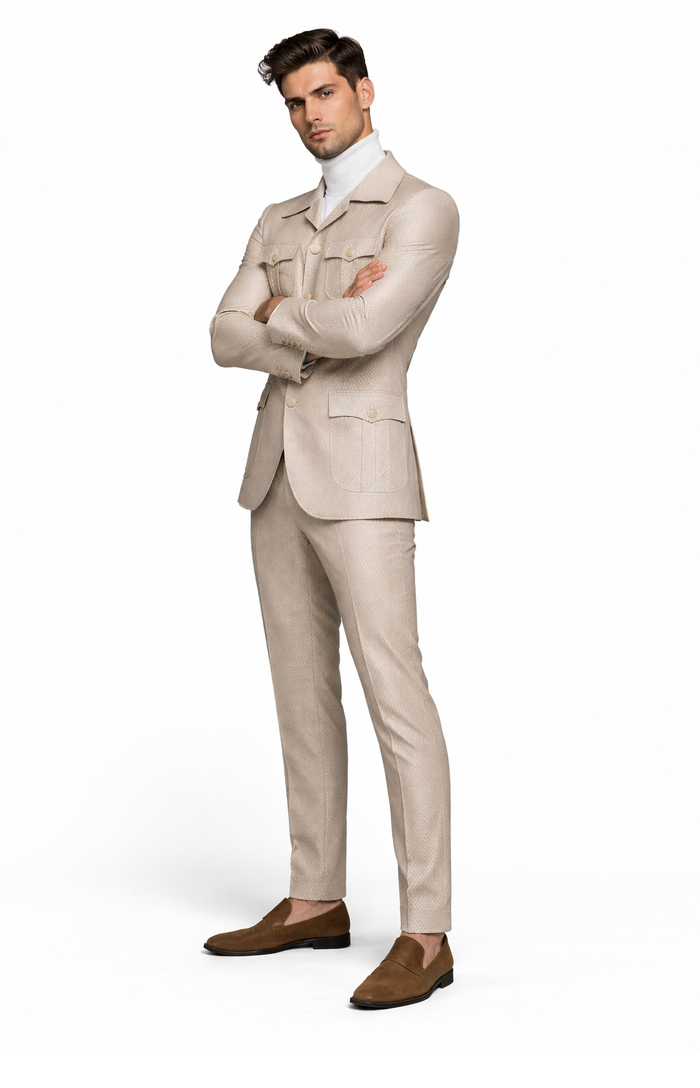 Rossi Man DUKE RM1766 Slim Fit 3-Piece Suit for Men â€“ Modern Cream Off-White Formalwear