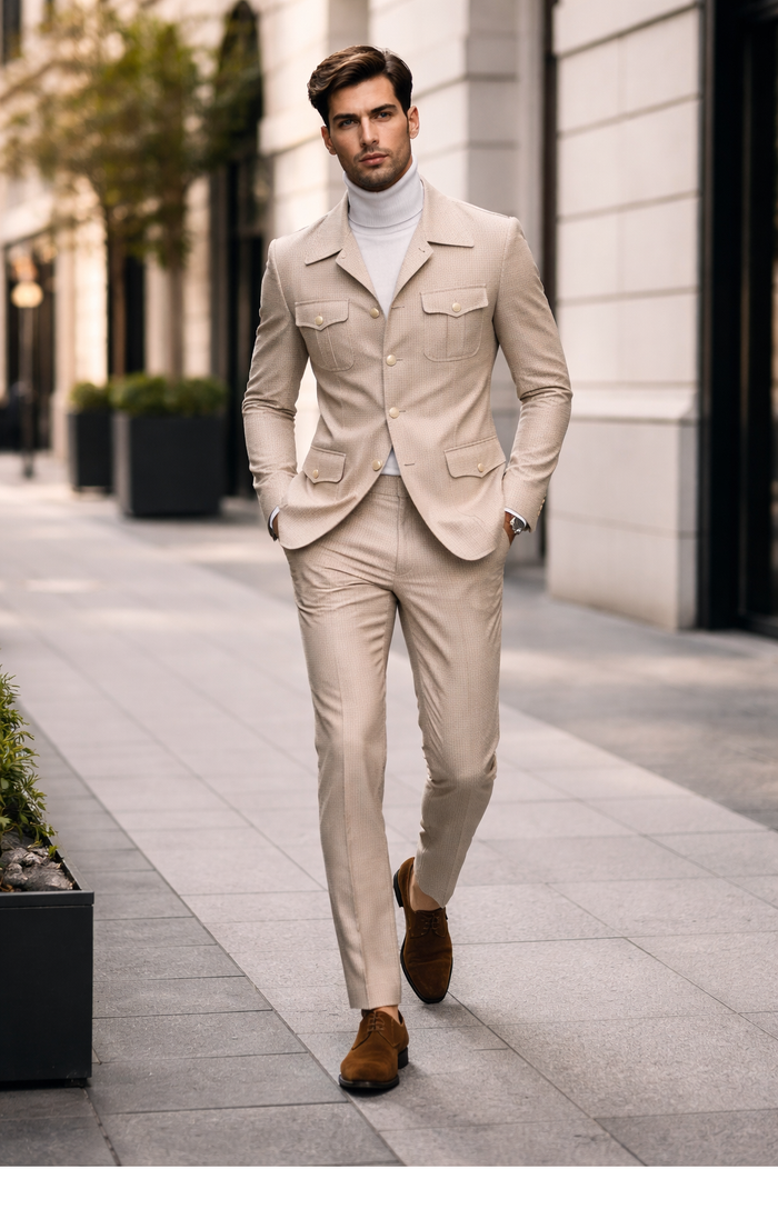 Rossi Man DUKE RM1766 Slim Fit 3-Piece Suit for Men â€“ Modern Cream Off-White Formalwear