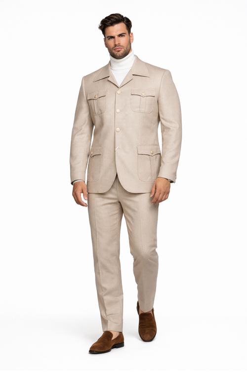 Rossi Man DUKE RM1766 Slim Fit 3-Piece Suit for Men â€“ Modern Cream Off-White Formalwear