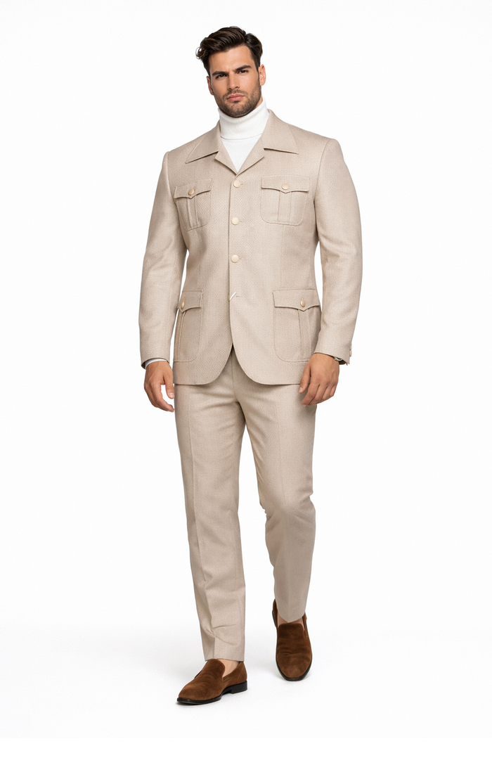 Rossi Man DUKE RM1766 Slim Fit 3-Piece Suit for Men â€“ Modern Cream Off-White Formalwear