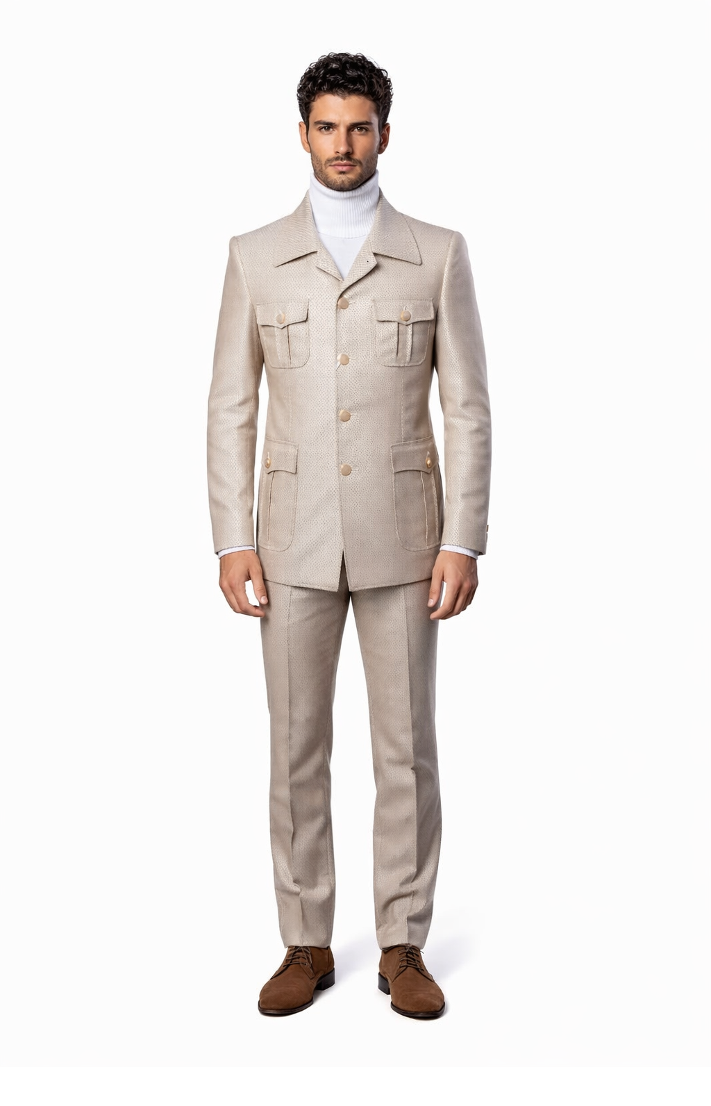 Rossi Man DUKE RM1766 Slim Fit 3-Piece Suit for Men â€“ Modern Cream Off-White Formalwear