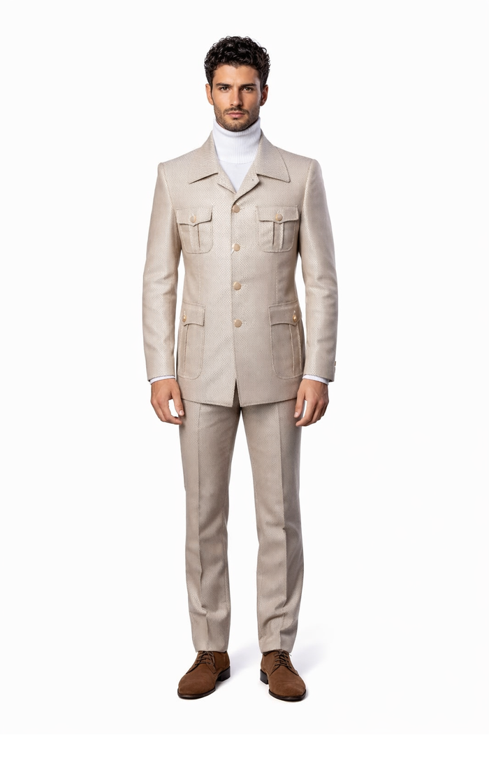 Rossi Man DUKE RM1766 Slim Fit 3-Piece Suit for Men â€“ Modern Cream Off-White Formalwear