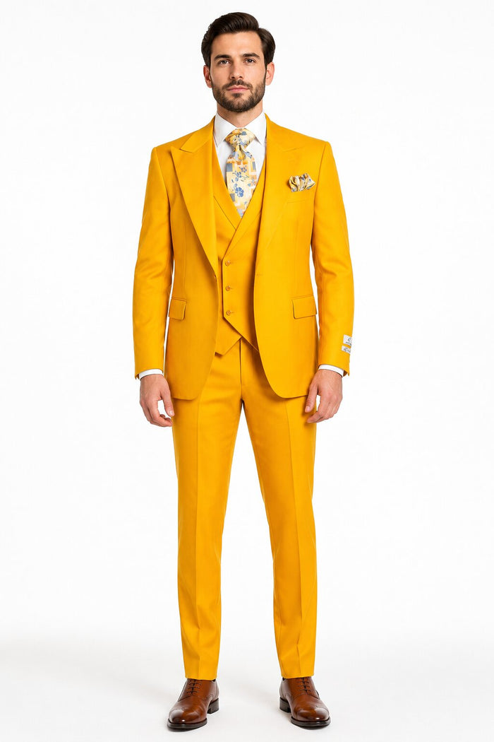 Rossi Man ELI RM103 - Modern Fit 3-Piece Mens Suit in Bold Yellow