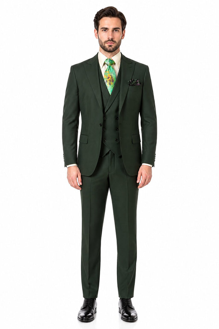 Rossi Man ELI RM117 - Classic 3-Piece Mens Suit in Hunter Green