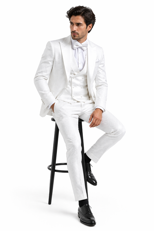 Rossi Man FORD RM1911 â€“ Slim Fit White 3-Piece Suit for Men | Elegant Modern Formalwear