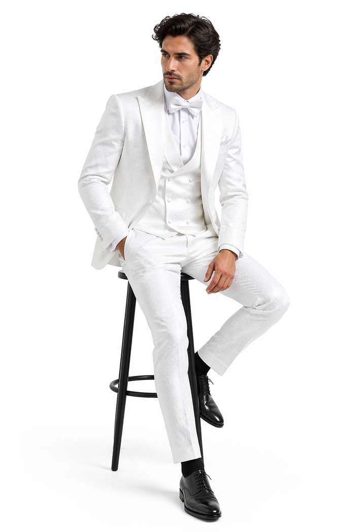 Rossi Man FORD RM1911 â€“ Slim Fit White 3-Piece Suit for Men | Elegant Modern Formalwear