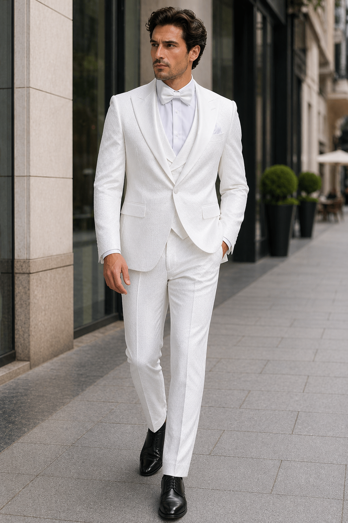 Rossi Man FORD RM1911 â€“ Slim Fit White 3-Piece Suit for Men | Elegant Modern Formalwear