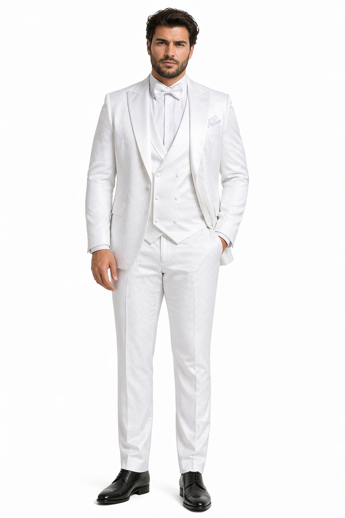 Rossi Man FORD RM1911 â€“ Slim Fit White 3-Piece Suit for Men | Elegant Modern Formalwear