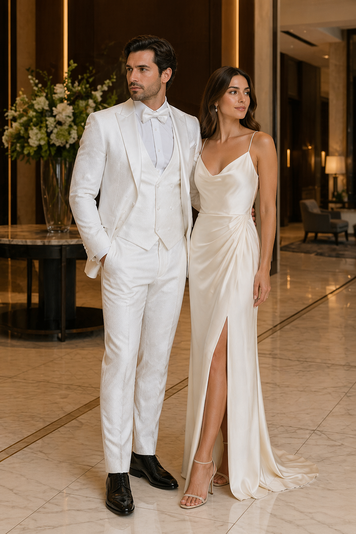 Rossi Man FORD RM1911 â€“ Slim Fit White 3-Piece Suit for Men | Elegant Modern Formalwear