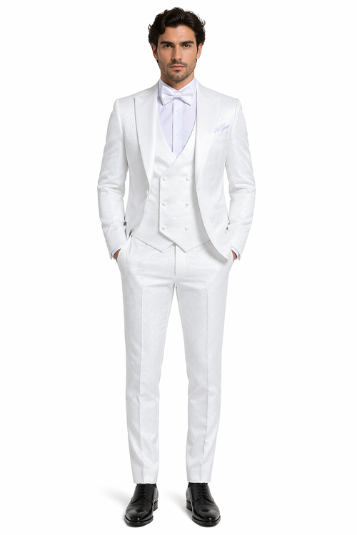 Rossi Man FORD RM1911 â€“ Slim Fit White 3-Piece Suit for Men | Elegant Modern Formalwear