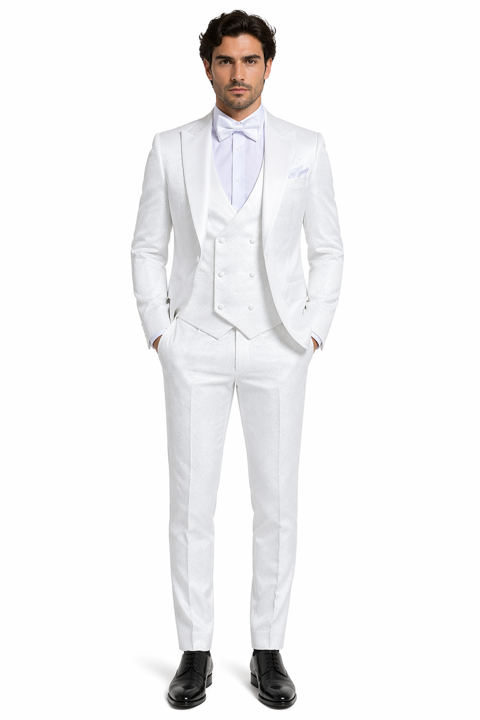 Rossi Man FORD RM1911 â€“ Slim Fit White 3-Piece Suit for Men | Elegant Modern Formalwear