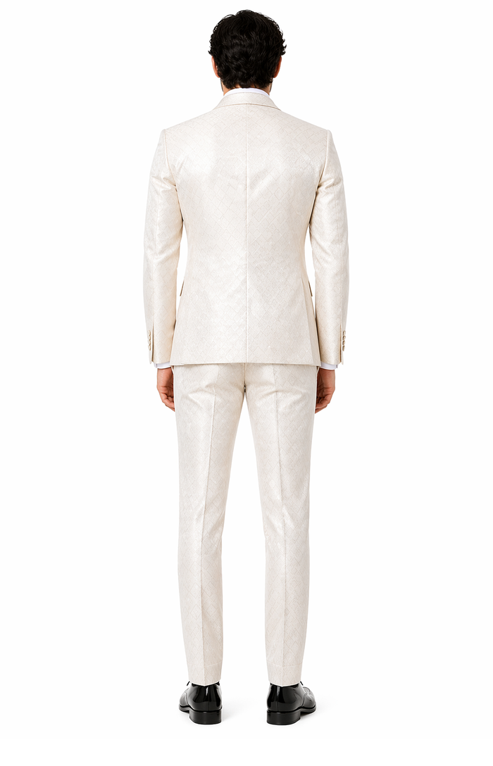 Rossi Man FORD RM1913 â€“ Slim Fit 3-Piece Suit for Men in Off-White | Classic Style for Formal Occasions