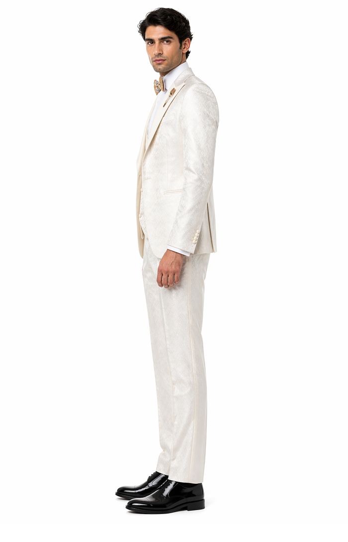 Rossi Man FORD RM1913 â€“ Slim Fit 3-Piece Suit for Men in Off-White | Classic Style for Formal Occasions