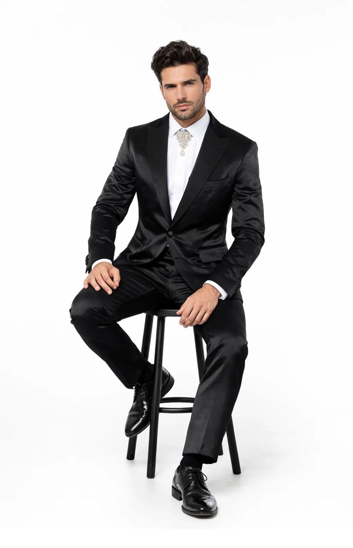 Rossi Man LEO RM1600 â€“ Black Slim Fit 3-Piece Suit for Men | Timeless Classic Formalwear