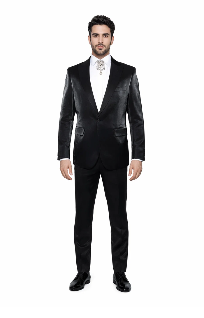 Rossi Man LEO RM1600 â€“ Black Slim Fit 3-Piece Suit for Men | Timeless Classic Formalwear