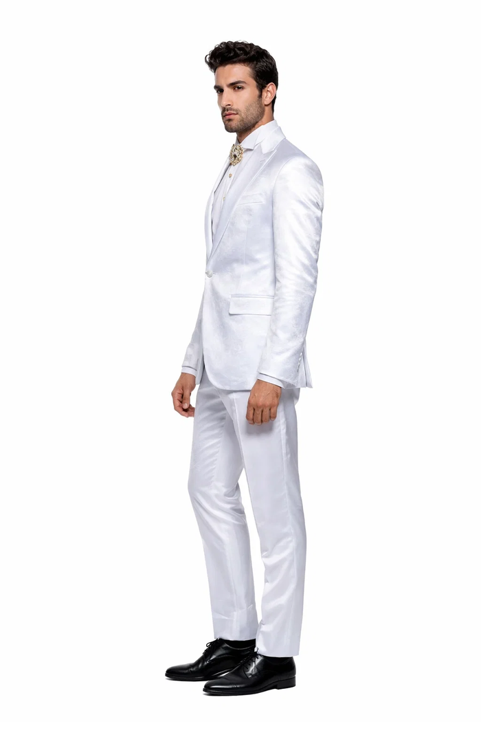 Rossi Man LEO RM1601 â€“ White Slim Fit 3-Piece Suit for Men | Elegant Formalwear Ensemble