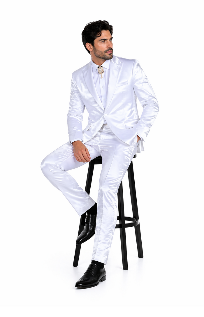 Rossi Man LEO RM1601 â€“ White Slim Fit 3-Piece Suit for Men | Elegant Formalwear Ensemble