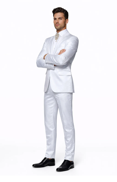 Rossi Man LEO RM1601 â€“ White Slim Fit 3-Piece Suit for Men | Elegant Formalwear Ensemble