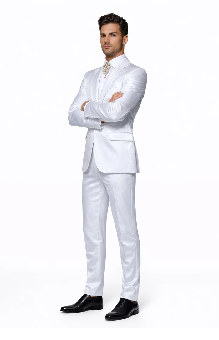 Rossi Man LEO RM1601 â€“ White Slim Fit 3-Piece Suit for Men | Elegant Formalwear Ensemble