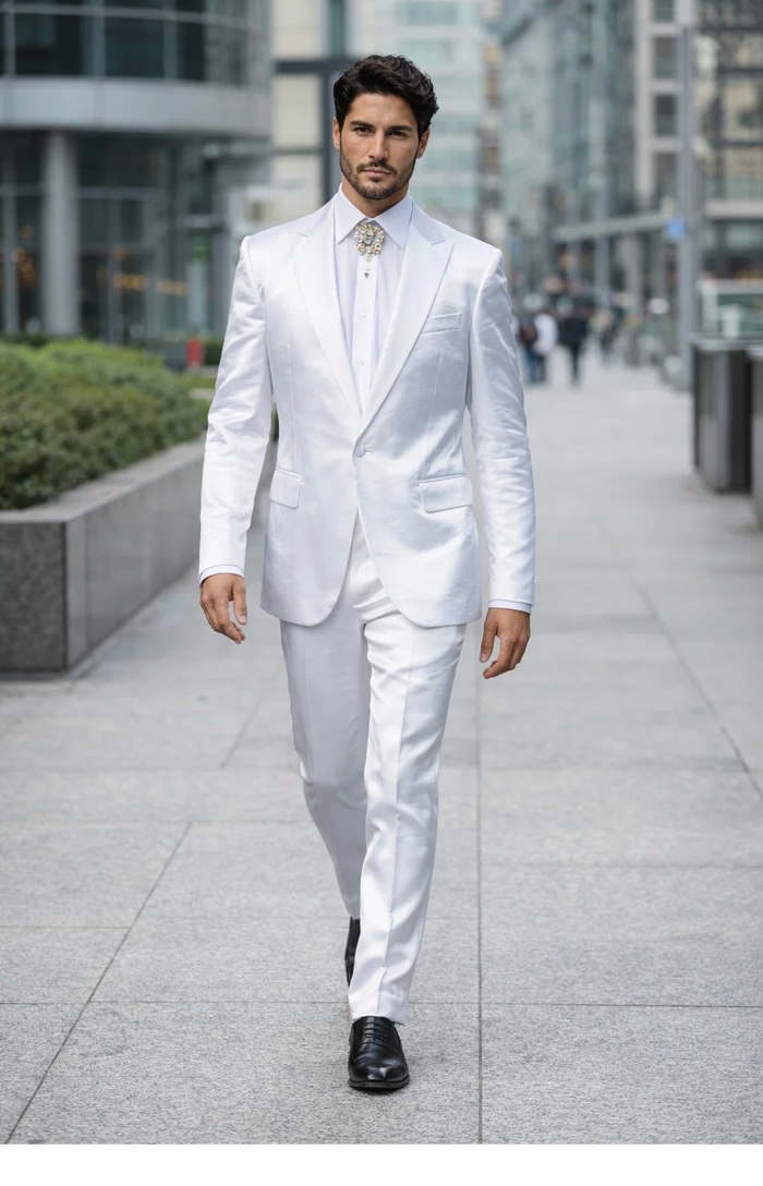 Rossi Man LEO RM1601 â€“ White Slim Fit 3-Piece Suit for Men | Elegant Formalwear Ensemble