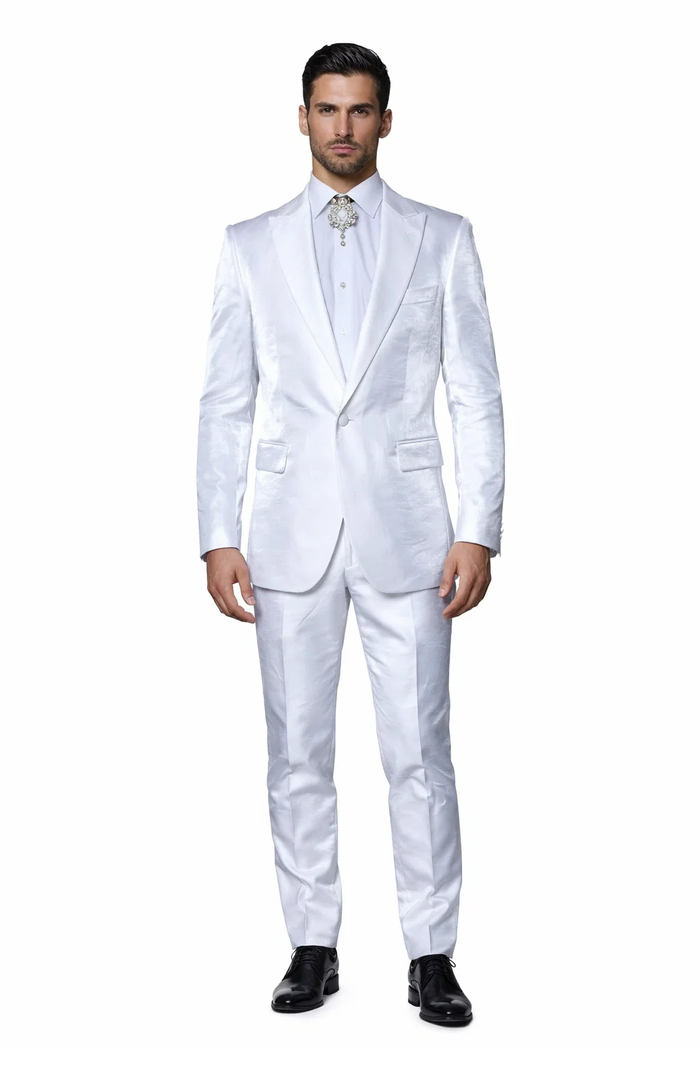 Rossi Man LEO RM1601 â€“ White Slim Fit 3-Piece Suit for Men | Elegant Formalwear Ensemble