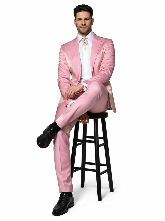 Rossi Man LEO RM1602 â€“ Men's 3-Piece Slim Fit Suit in Pink | Modern Classic Formalwear