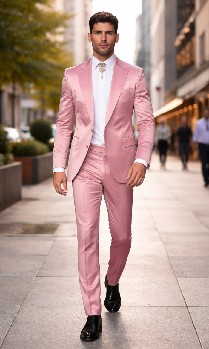 Rossi Man LEO RM1602 â€“ Men's 3-Piece Slim Fit Suit in Pink | Modern Classic Formalwear