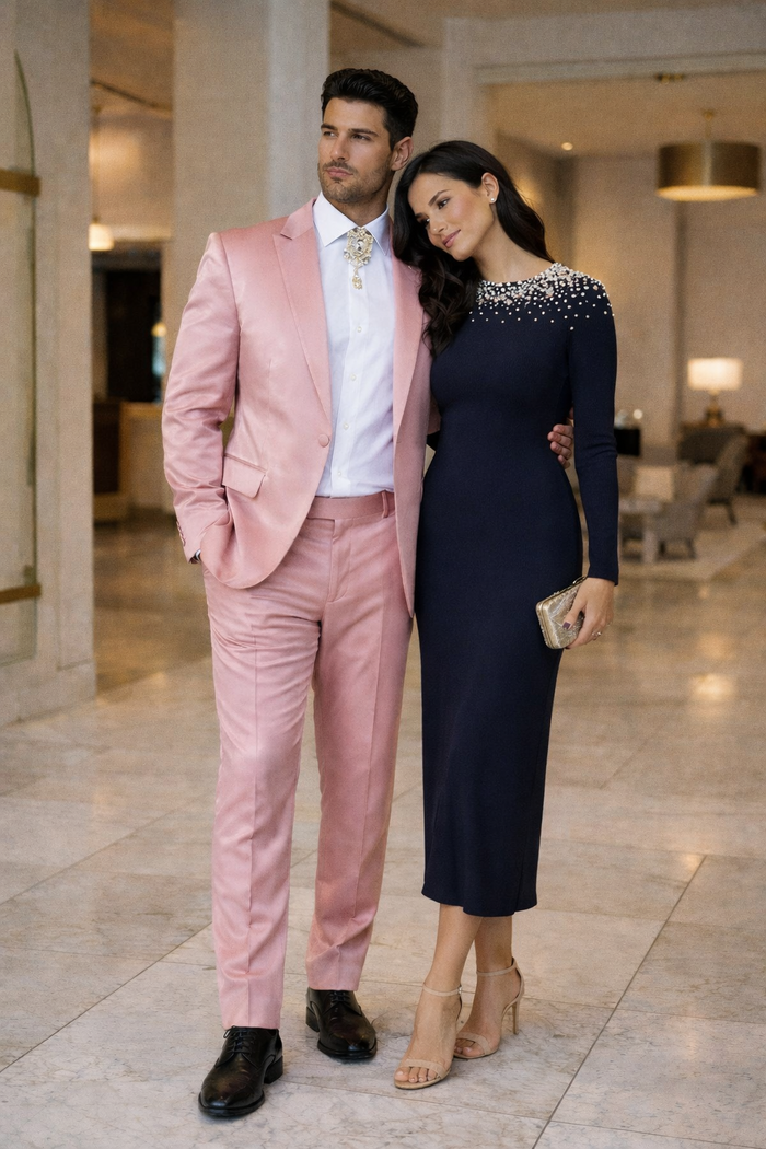 Rossi Man LEO RM1602 â€“ Men's 3-Piece Slim Fit Suit in Pink | Modern Classic Formalwear