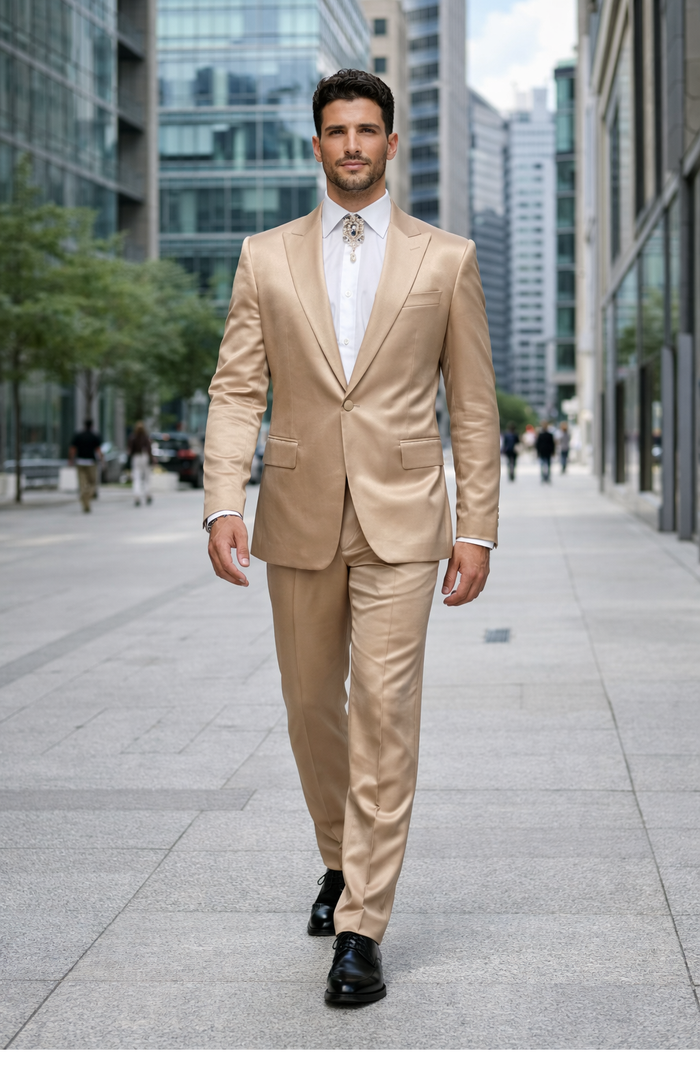 Rossi Man LEO RM1605 â€“ Men's Gold Slim Fit 3-Piece Suit | Elegant Modern Formalwear