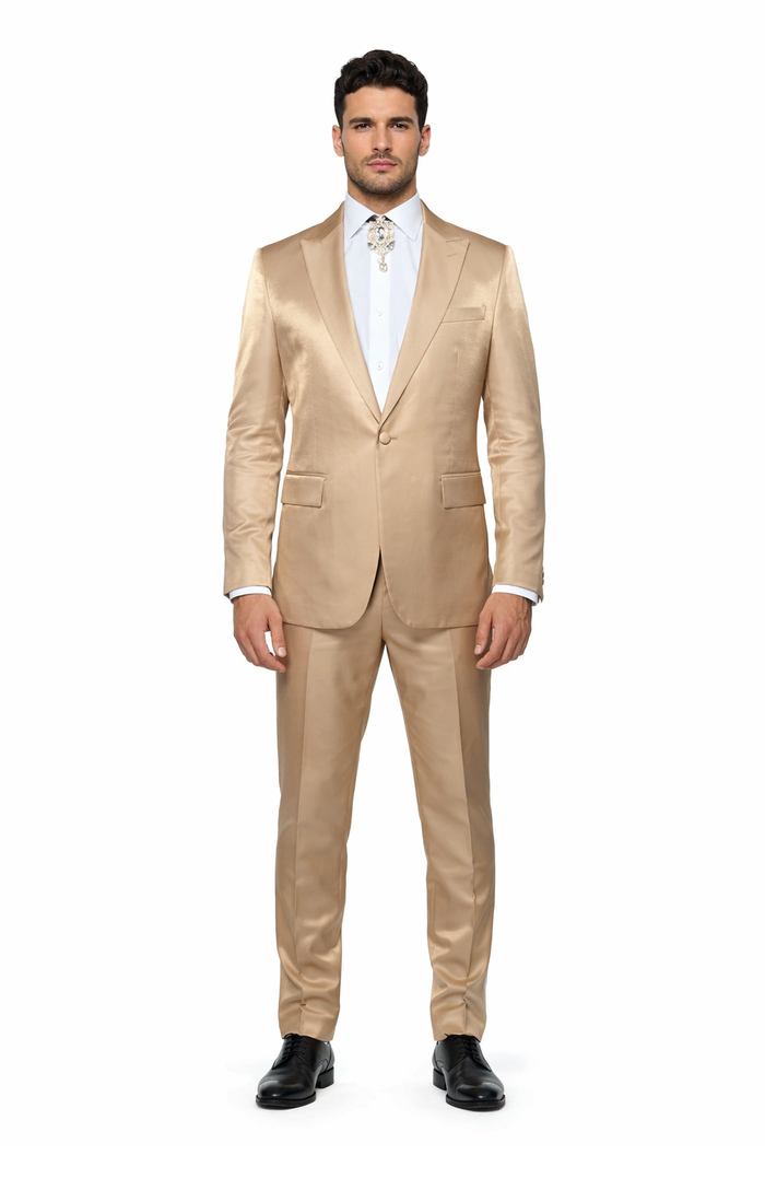 Rossi Man LEO RM1605 â€“ Men's Gold Slim Fit 3-Piece Suit | Elegant Modern Formalwear