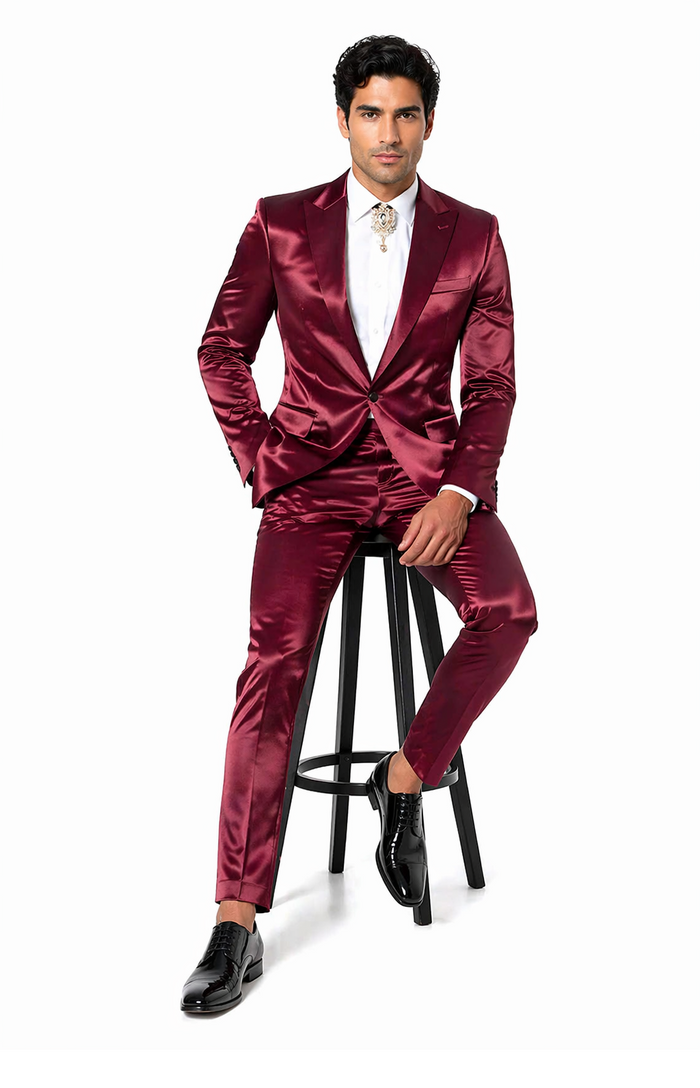 Rossi Man LEO RM1608 â€“ Dark Red 3-Piece Slim Fit Suit for Men | Perfect for Formal & Wedding Events