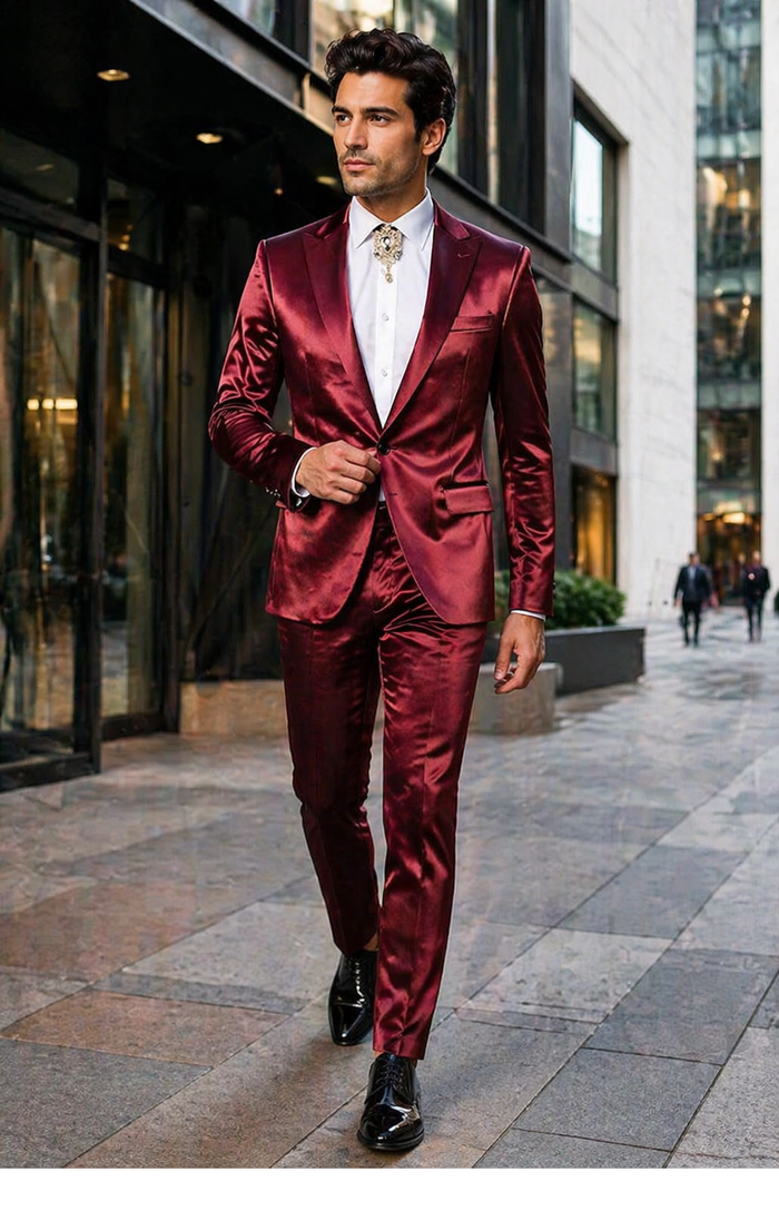 Rossi Man LEO RM1608 â€“ Dark Red 3-Piece Slim Fit Suit for Men | Perfect for Formal & Wedding Events