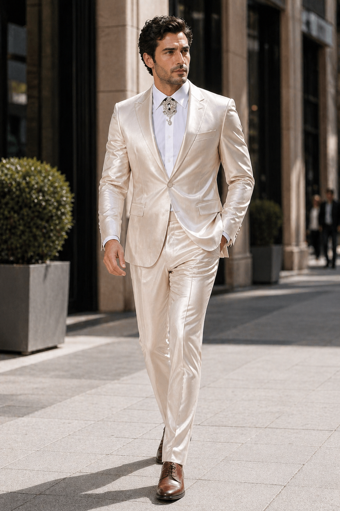 Rossi Man LEO RM1609 â€“ Cream 3-Piece Slim Fit Suit for Men | Sophisticated Formalwear for Special Occasions
