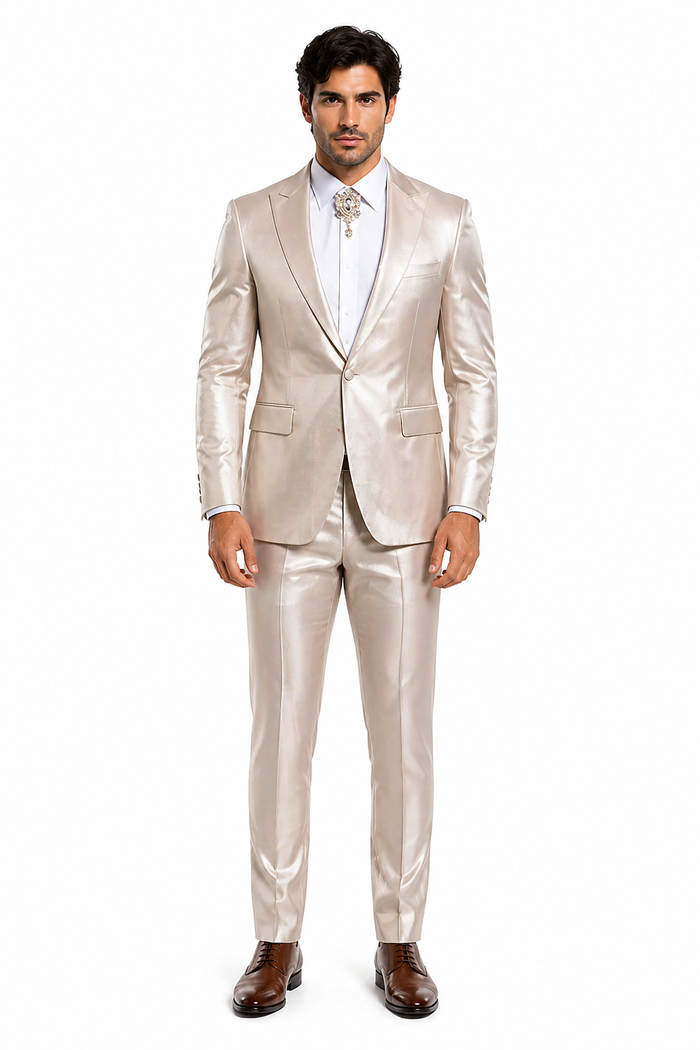Rossi Man LEO RM1609 â€“ Cream 3-Piece Slim Fit Suit for Men | Sophisticated Formalwear for Special Occasions