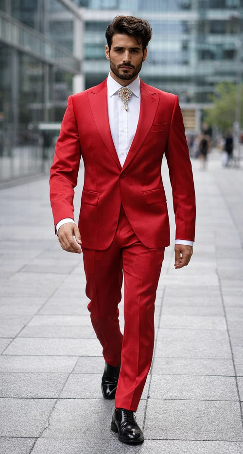 Rossi Man LEO RM1621 â€“ Red Slim Fit 3-Piece Designer Suit for Men