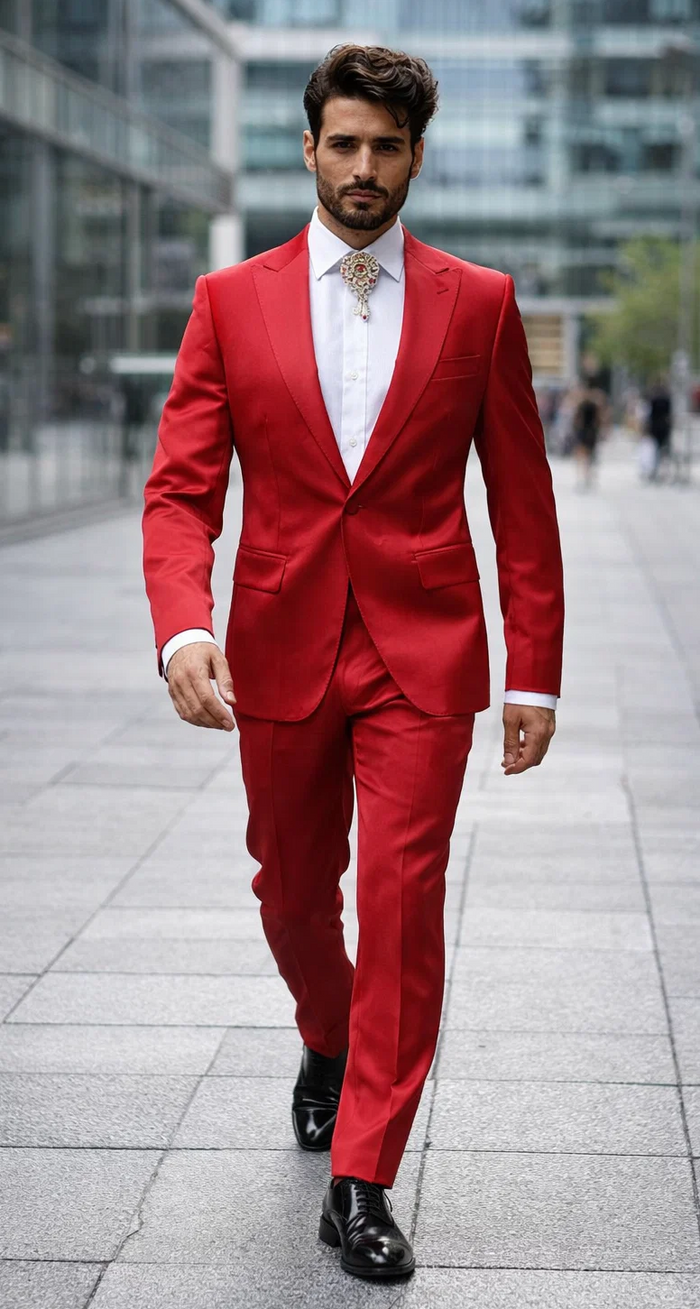 Rossi Man LEO RM1621 â€“ Red Slim Fit 3-Piece Designer Suit for Men
