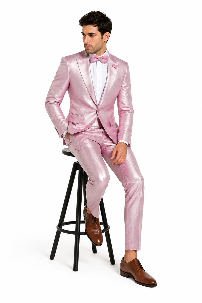 Rossi Man LEO RM1641 â€“ Pink Shimmer Slim Fit 3-Piece Suit for Men