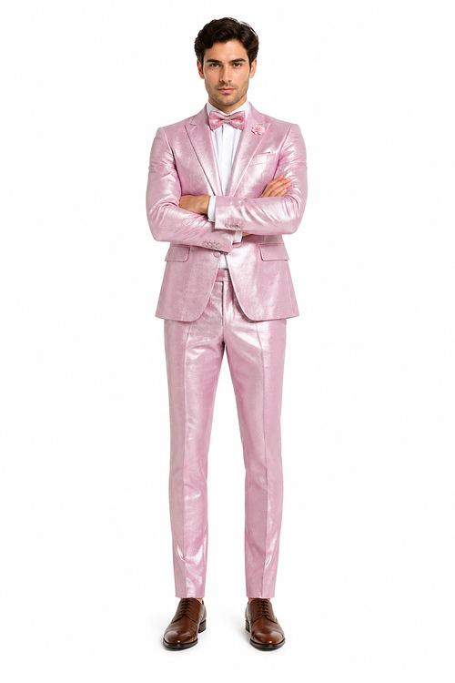 Rossi Man LEO RM1641 â€“ Pink Shimmer Slim Fit 3-Piece Suit for Men