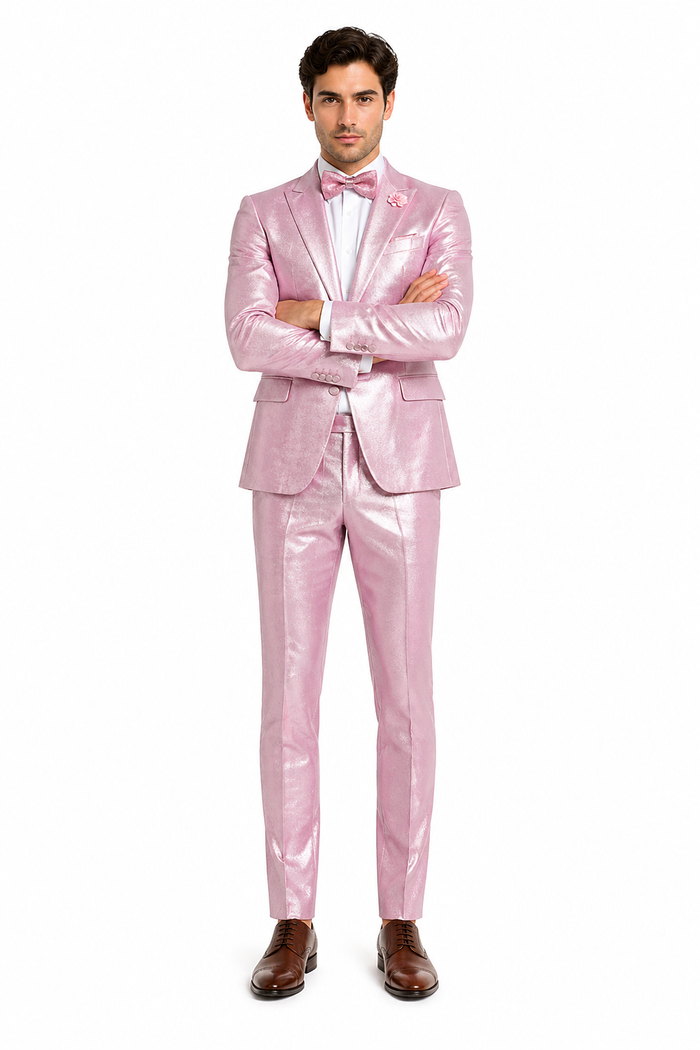 Rossi Man LEO RM1641 â€“ Pink Shimmer Slim Fit 3-Piece Suit for Men