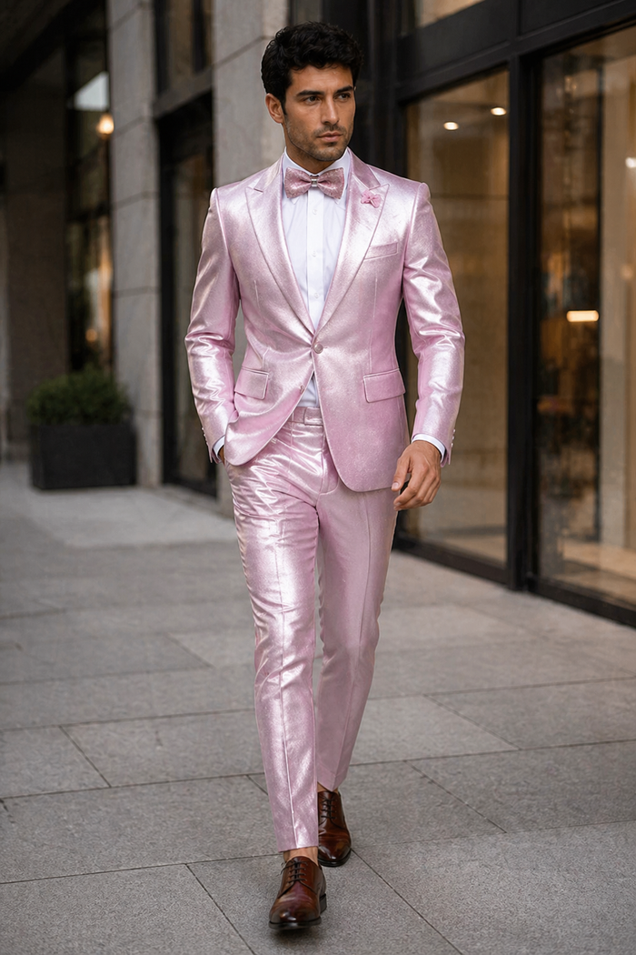 Rossi Man LEO RM1641 â€“ Pink Shimmer Slim Fit 3-Piece Suit for Men