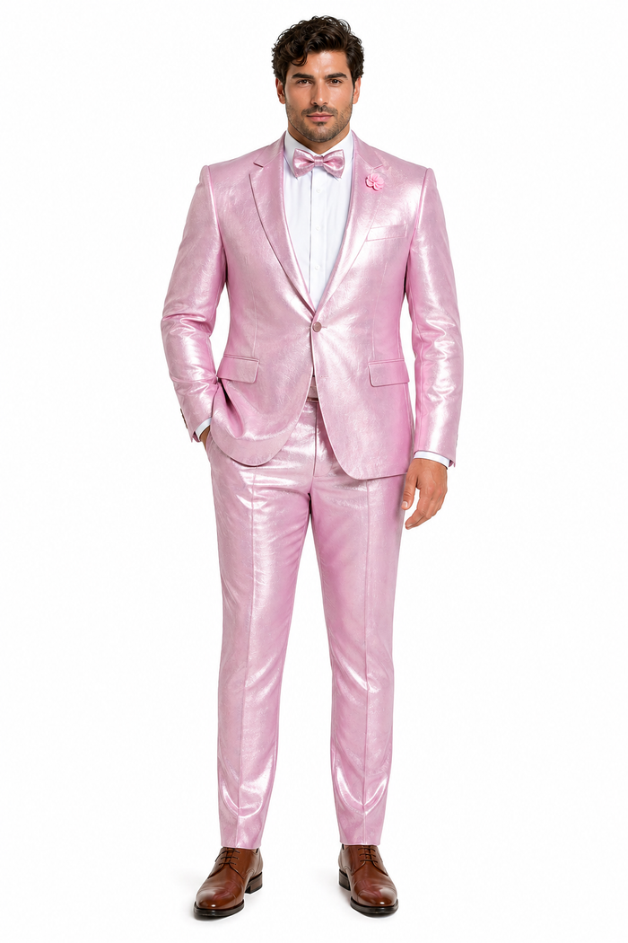 Rossi Man LEO RM1641 â€“ Pink Shimmer Slim Fit 3-Piece Suit for Men
