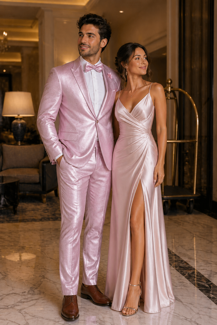 Rossi Man LEO RM1641 â€“ Pink Shimmer Slim Fit 3-Piece Suit for Men